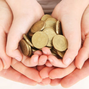 Three pairs of concentric hands with gold coins representing superannuation beneficiaries