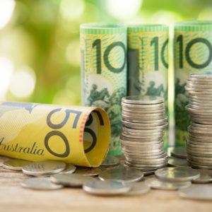 Australian coins and banknotes for new business investment concept.